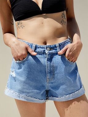 💕 PACSUN medium blue roll cuff denim mom shorts NEW, size 25 cut off  distressed